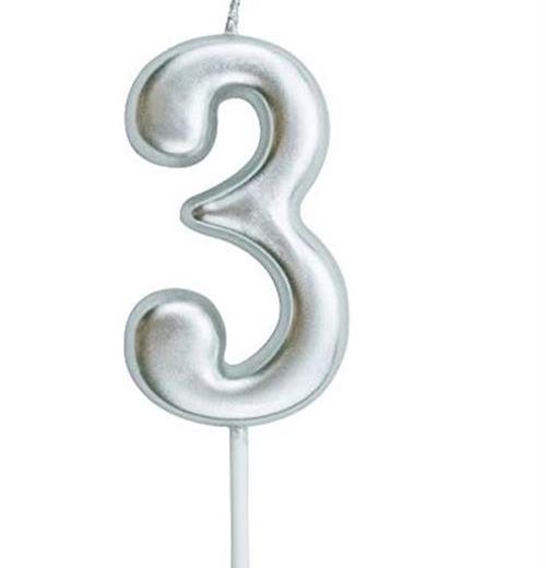 Casey 10cm Silver Numerical Birthday Candle Nr.3