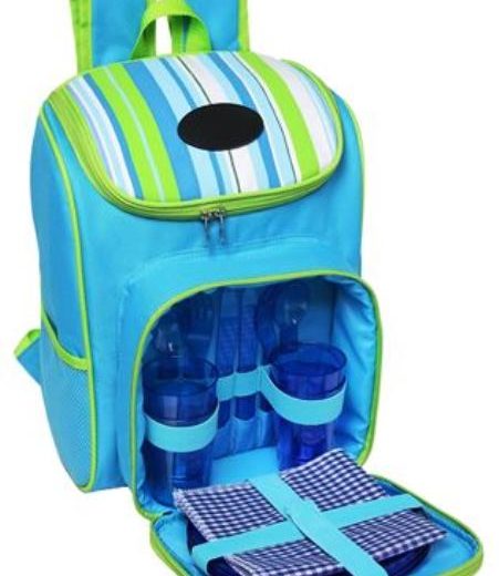 CaseyStriped Picnic Backpack 4 Person Blue &