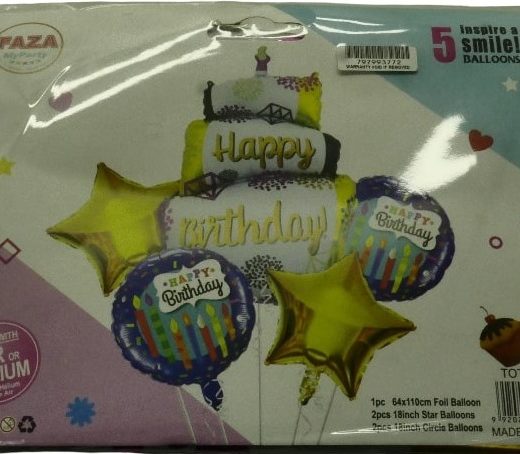 Casey 5pc Blue and Gold Themed Birthday Balloon
